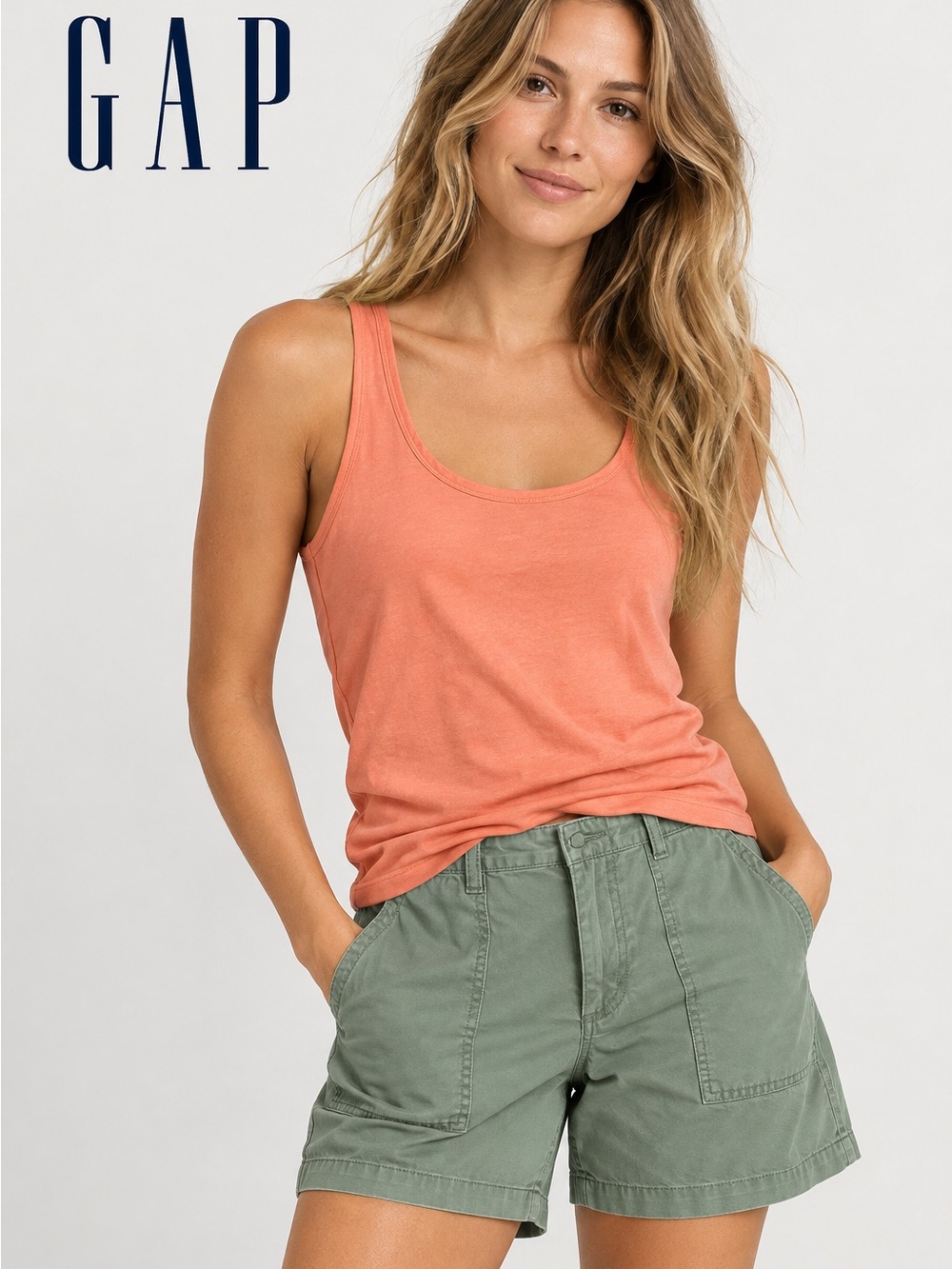 GAP BUNDLE - Sage Utility Shorts + Coral Tank Outfit Bundle | Size 4/Medium